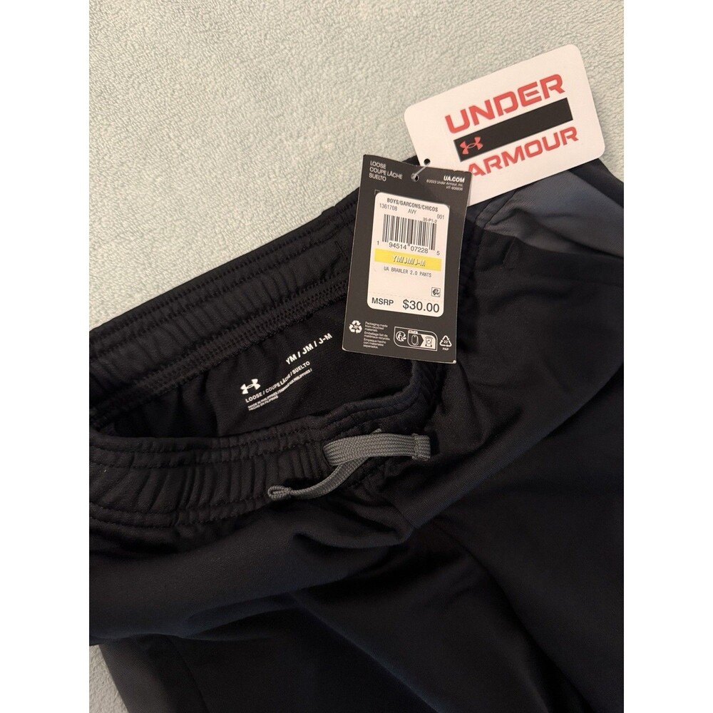Under Armour Brawler 2.0 Pants Youth Medium Black Athletic Track Pants NWT - Picture 2 of 6